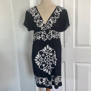 Christina love dress floral black white short sleeve mini women’s size S